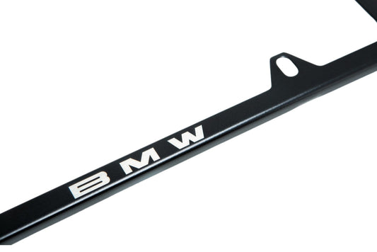 BMW Laser Slimline License Plate Frame with BMW Roundel Valve Stem Caps - Satin Black-Lifestyle-Silicon Valley Bimmer