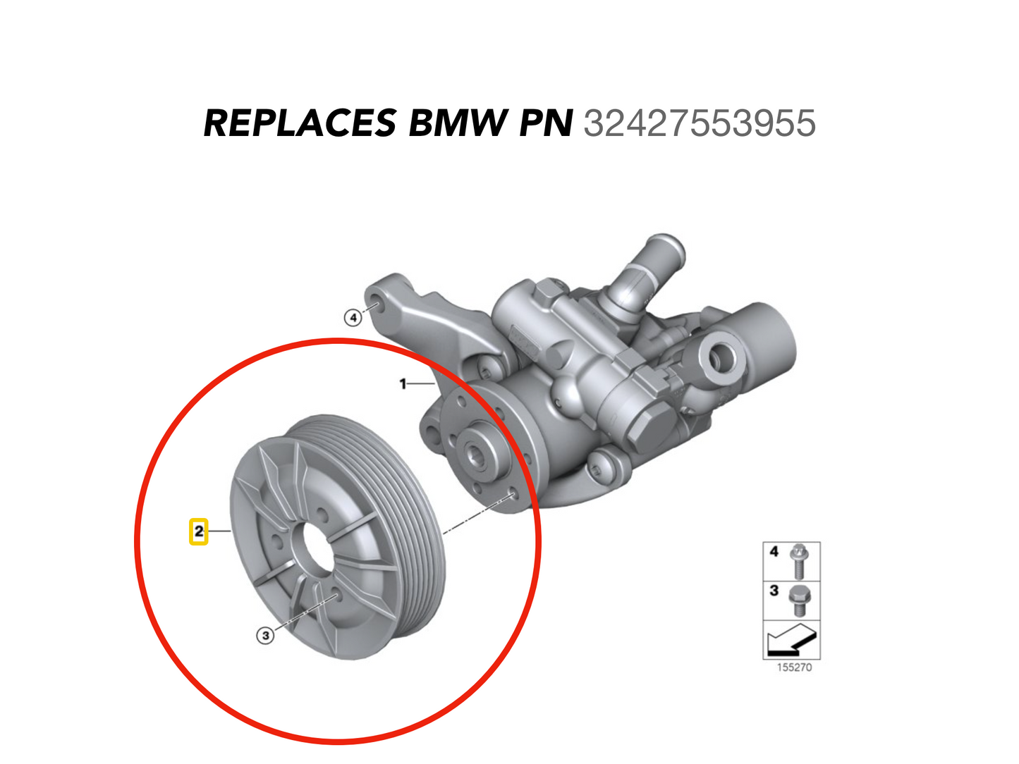 E9x E8x N54 HD Aluminum Power Steering Pump Pulley-Performance-Silicon Valley Bimmer