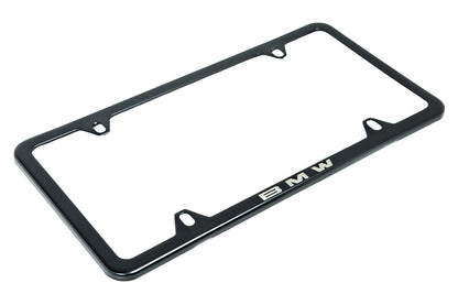 BMW Laser Slimline License Plate Frame with BMW Roundel Valve Stem Caps - Satin Black