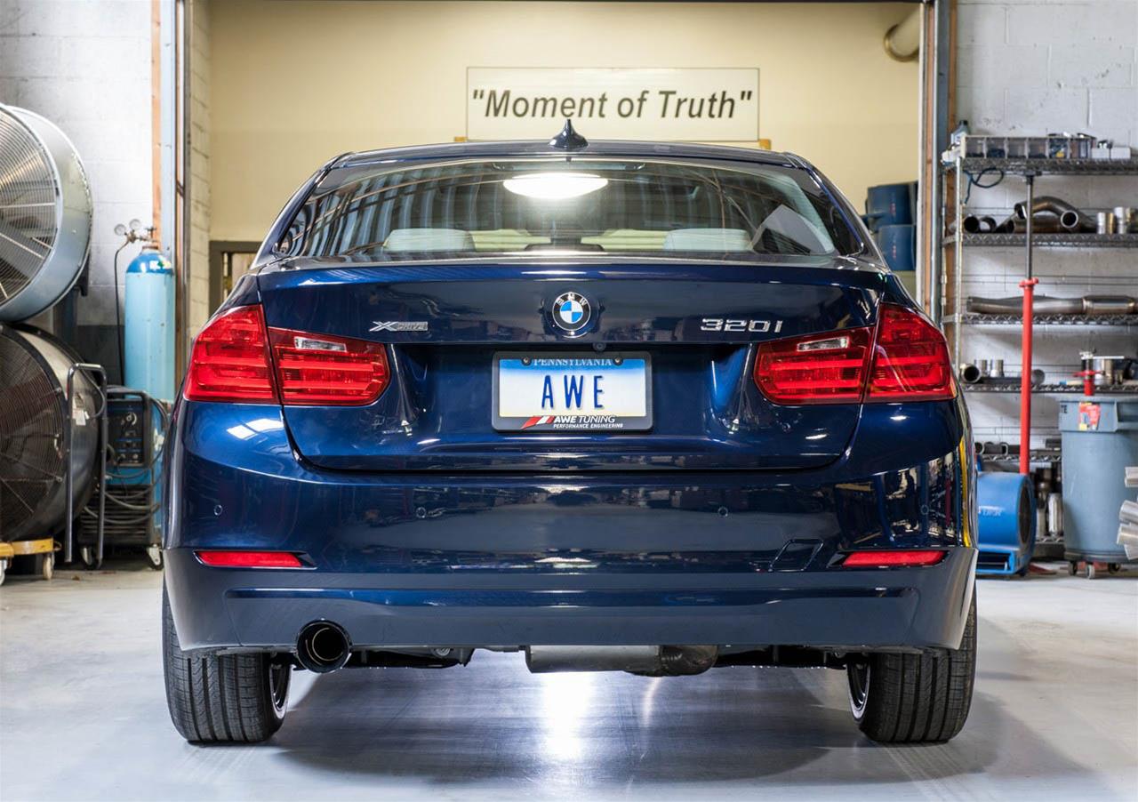 AWE Tuning 13-18 BMW 320i (F30) Touring Edition Exhaust w/ Perfomance Mid Pipe - Diamond Black Tips-Exhaust-Silicon Valley Bimmer