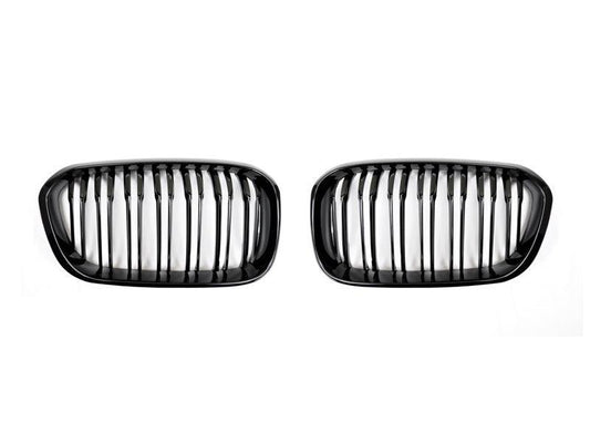 AutoTecknic Dual-Slats Gloss Black Front Grille Set - F20 1-Series LCI (2015-Up)-Exterior-Silicon Valley Bimmer