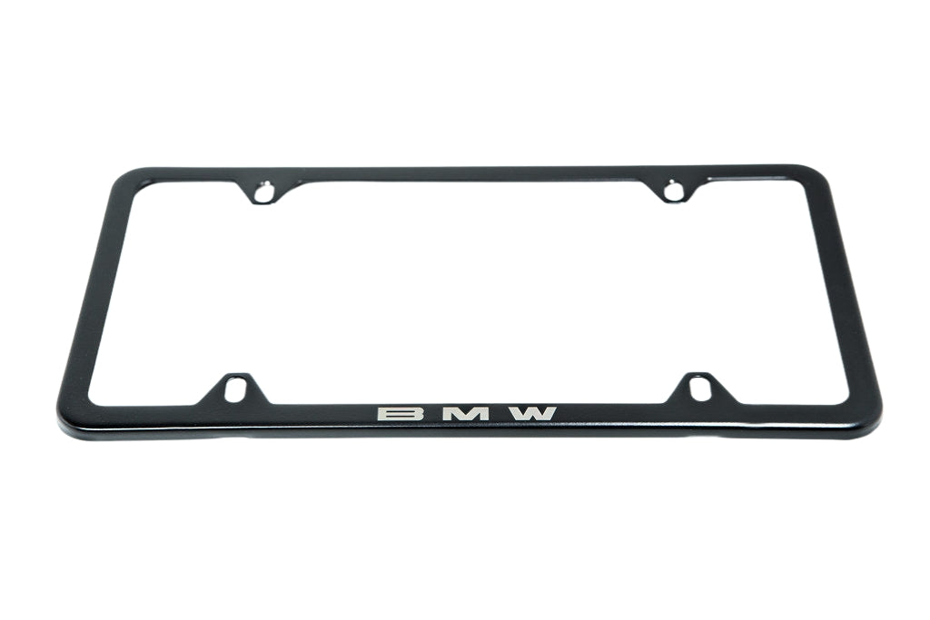 BMW Laser Slimline License Plate Frame with BMW Roundel Valve Stem Caps - Satin Black-Lifestyle-Silicon Valley Bimmer