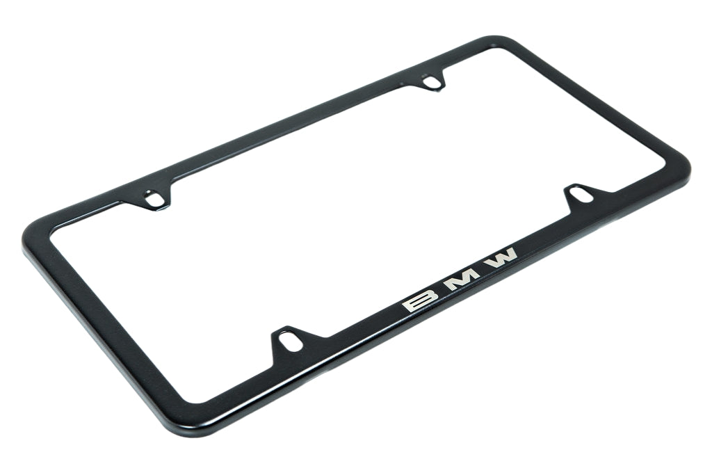 BMW Laser Slimline License Plate Frame with BMW Roundel Valve Stem Caps - Satin Black-Lifestyle-Silicon Valley Bimmer