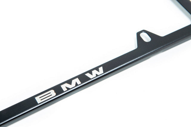 BMW Laser Slimline License Plate Frame with M Logo Valve Stem Caps - Satin Black-Exterior-Silicon Valley Bimmer