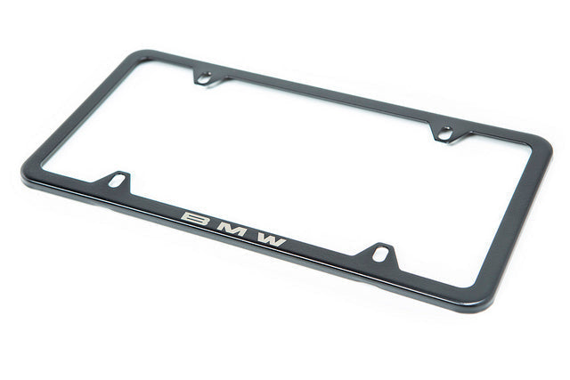 BMW Laser Slimline License Plate Frame with M Logo Valve Stem Caps - Satin Black-Exterior-Silicon Valley Bimmer
