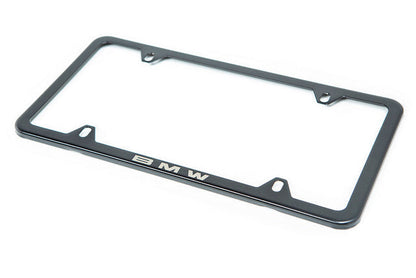 BMW Laser Slimline License Plate Frame with M Logo Valve Stem Caps - Satin Black-Exterior-Silicon Valley Bimmer