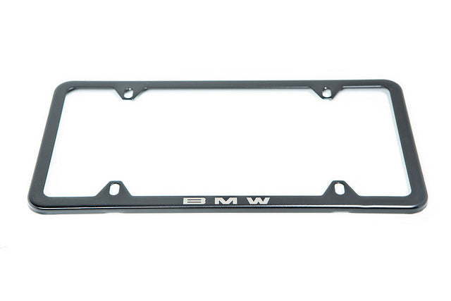 BMW Laser Slimline License Plate Frame with M Logo Valve Stem Caps - Satin Black-Exterior-Silicon Valley Bimmer