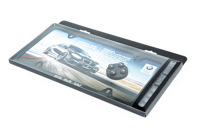 BMW Laser Slimline License Plate Frame with M Logo Valve Stem Caps - Satin Black-Exterior-Silicon Valley Bimmer
