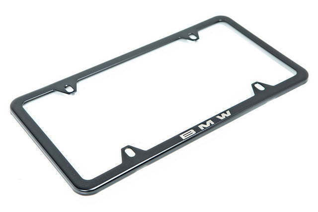 BMW Laser Slimline License Plate Frame with M Logo Valve Stem Caps - Satin Black-Exterior-Silicon Valley Bimmer