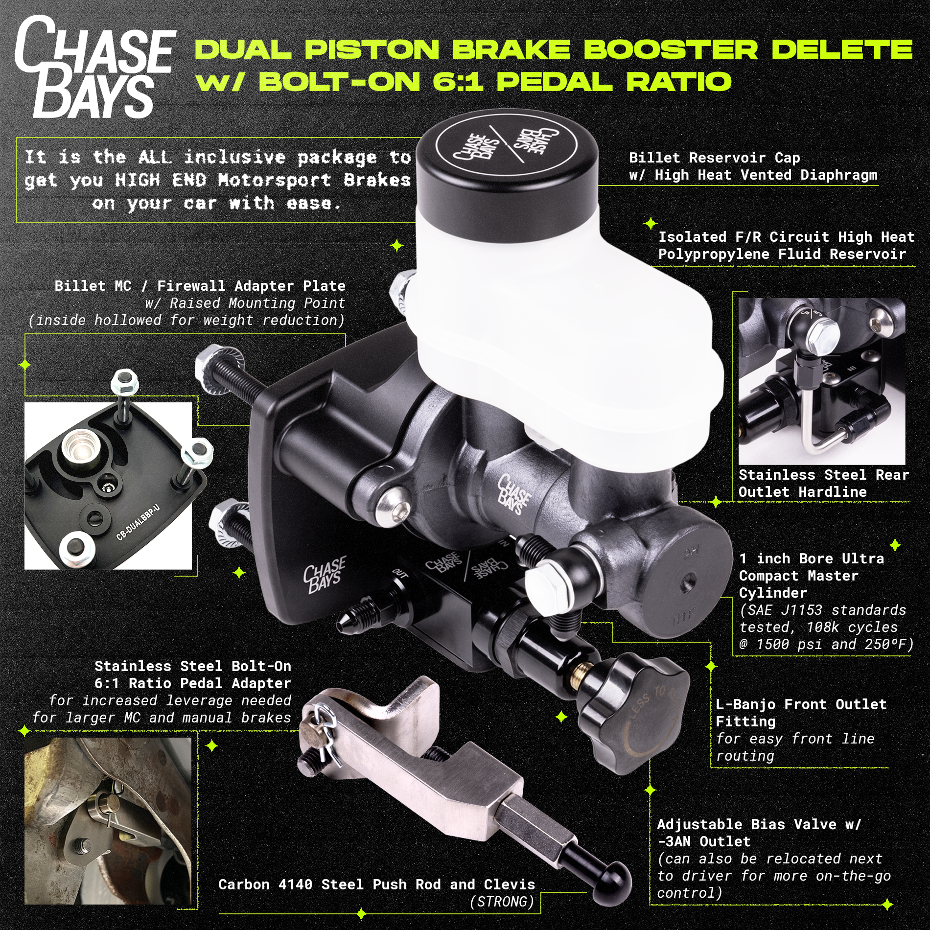 Chase Bays Dual Piston Brake Booster Delete with Bolt-On 6:1 Pedal Ratio-Brakes-Silicon Valley Bimmer