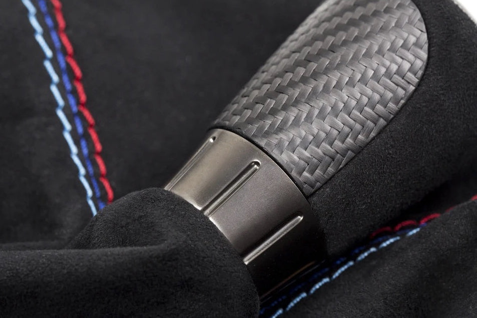 IND F8X M3 / M4 Matte Carbon + Alcantara Parking Brake Set - Straight Stitch-Interior-Silicon Valley Bimmer
