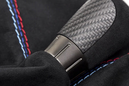 IND F8X M3 / M4 Matte Carbon + Alcantara Parking Brake Set - Straight Stitch-Interior-Silicon Valley Bimmer