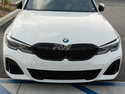 RW Carbon BMW G20 330i M340i Gloss Black Diamond Front Grilles-Exterior-Silicon Valley Bimmer