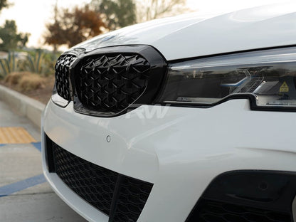 RW Carbon BMW G20 330i M340i Gloss Black Diamond Front Grilles-Exterior-Silicon Valley Bimmer