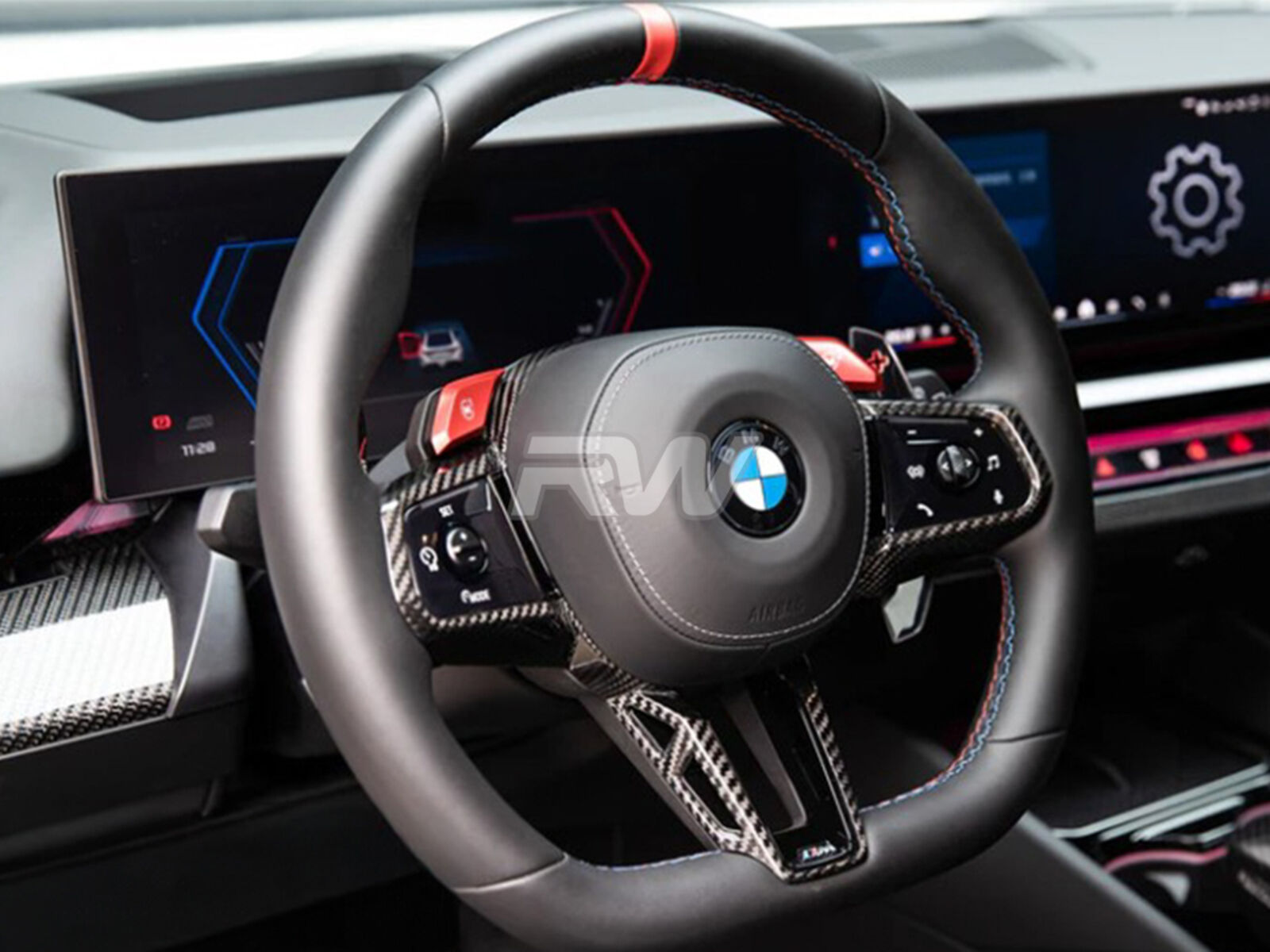 RW Carbon BMW G60 G61 G90 G99 Carbon Fiber Steering Wheel Trim-Interior-Silicon Valley Bimmer