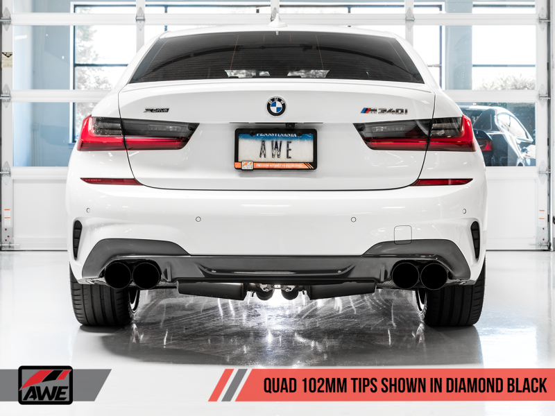 AWE Tuning 2019+ BMW M340i (G20) Resonated Touring Edition Exhaust - Quad Diamond Black Tips-Exhaust-Silicon Valley Bimmer
