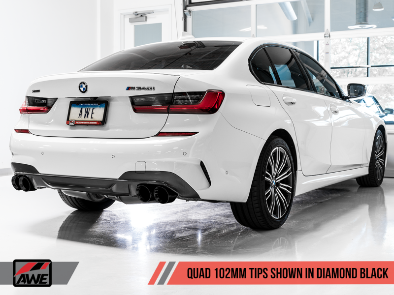AWE Tuning 2019+ BMW M340i (G20) Resonated Touring Edition Exhaust - Quad Diamond Black Tips-Exhaust-Silicon Valley Bimmer
