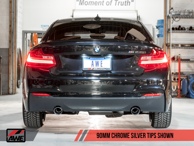 AWE Tuning BMW F22 M235i / M240i Touring Edition Axle-Back Exhaust - Chrome Silver Tips (102mm)-Exhaust-Silicon Valley Bimmer