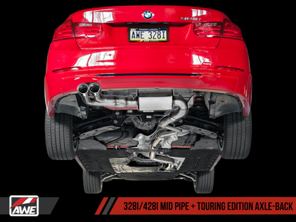 AWE Tuning BMW F3X 28i / 30i Touring Edition Axle-Back Exhaust Single Side - 80mm Silver Tips-Exhaust-Silicon Valley Bimmer