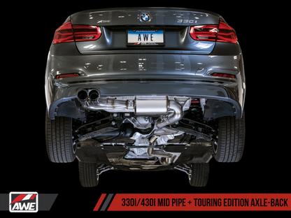 AWE Tuning BMW F3X 28i / 30i Touring Edition Axle-Back Exhaust Single Side - 80mm Silver Tips-Exhaust-Silicon Valley Bimmer
