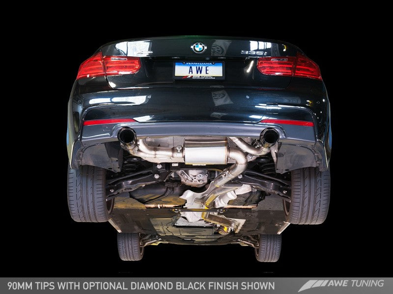 AWE Tuning BMW F3X 335i/435i Touring Edition Axle-Back Exhaust - Diamond Black Tips (90mm)-Exhaust-Silicon Valley Bimmer