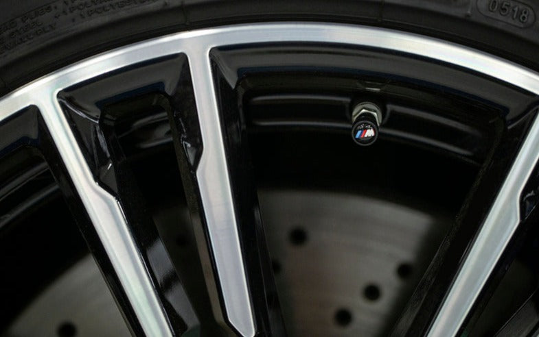 BMW M Logo Valve Stem Cap Set - Black-Wheels-Silicon Valley Bimmer