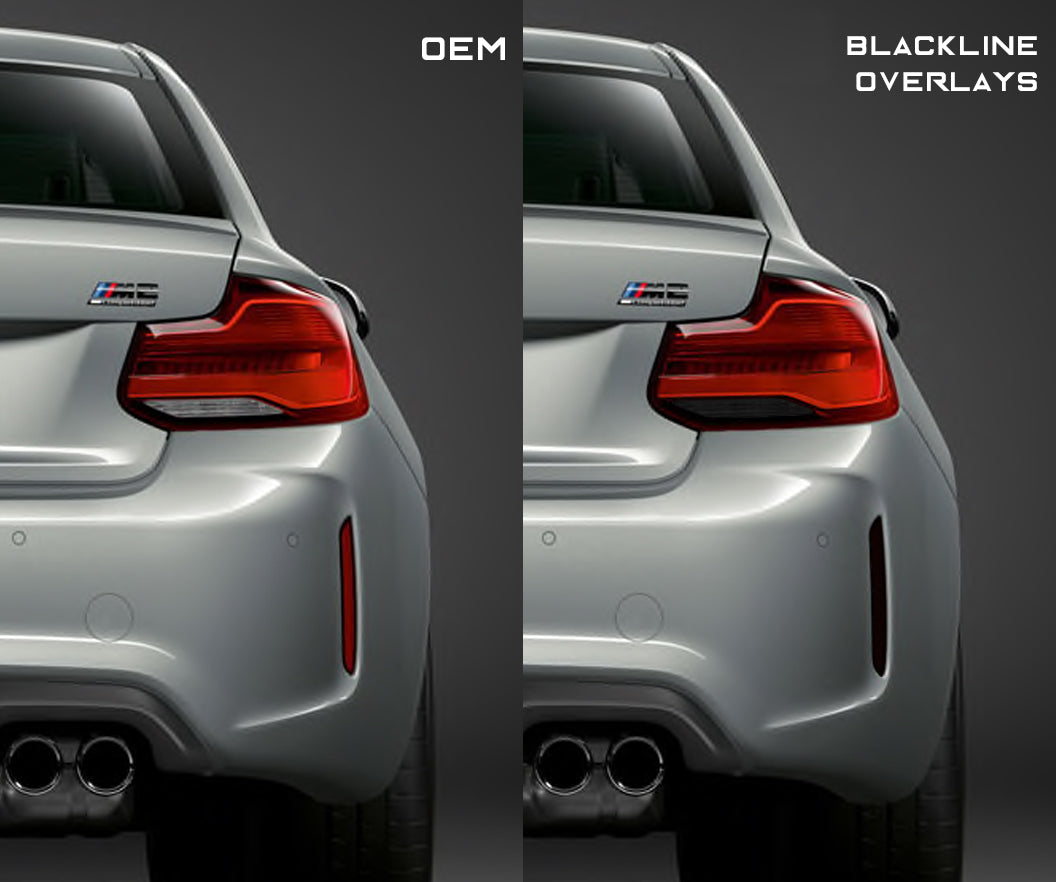 BMW M2 / M2 Competition (F87) Blackline Rear Reflector Overlay Kit-Exterior-Silicon Valley Bimmer