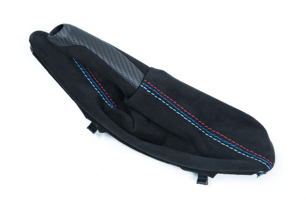 IND F8X M3 / M4 Matte Carbon + Alcantara Parking Brake Set - Straight Stitch-Interior-Silicon Valley Bimmer