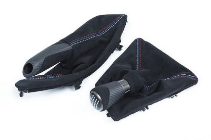 IND F8X M3 / M4 Matte Carbon + Alcantara Parking Brake Set - Straight Stitch-Interior-Silicon Valley Bimmer