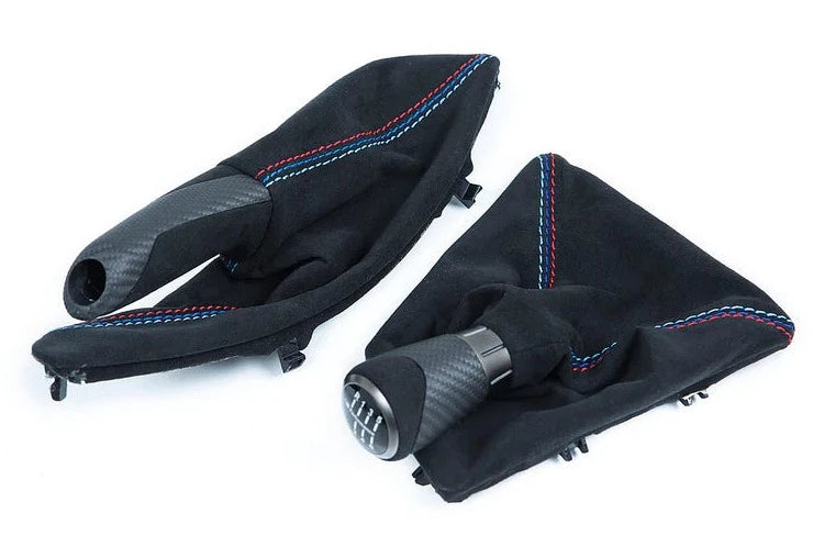 IND F8X M3 / M4 Matte Carbon + Alcantara Shift Boot Set - Straight Stitch-Interior-Silicon Valley Bimmer