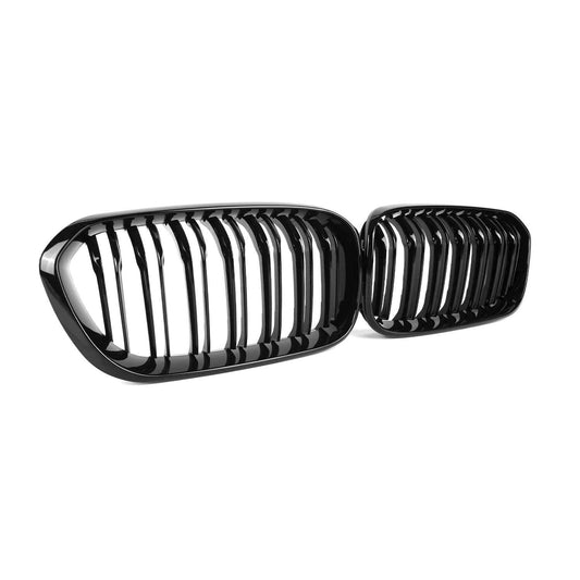 MHC Black BMW 1 Series LCI Double Slat Front Grilles In Gloss Black (F20/F21)