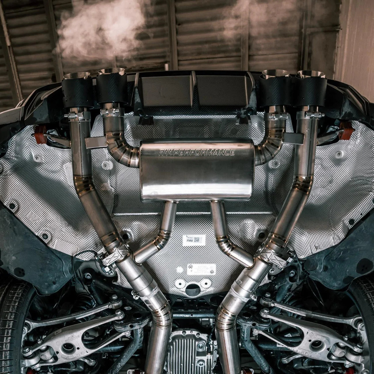 R44 BMW M3/M4 Race Exhaust Cat-Back System in Titanium - Carbon Tips (G80/G82/G83)