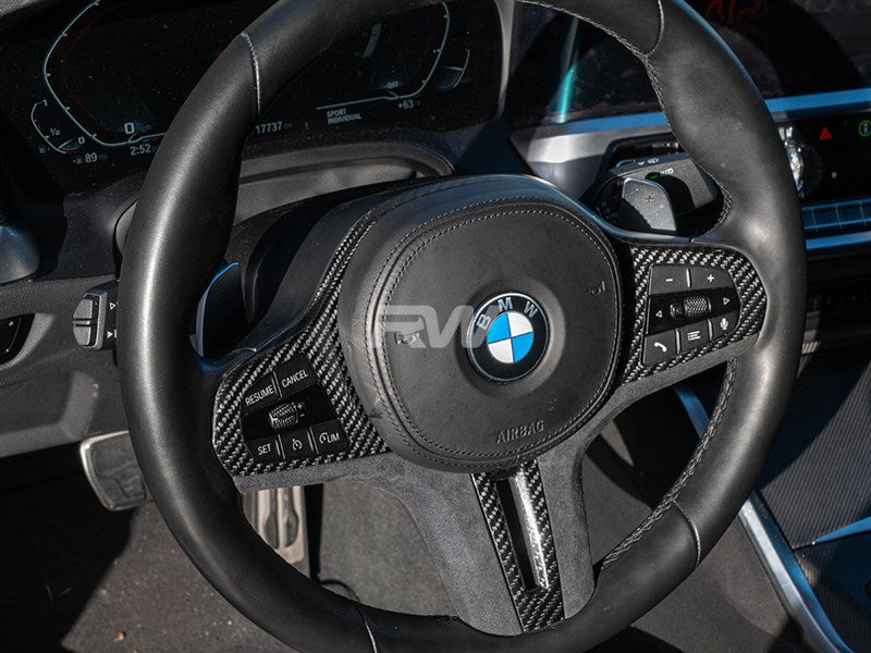 RW Carbon BMW G20 Carbon Fiber Alcantara Steering Wheel Trim-Interior-Silicon Valley Bimmer