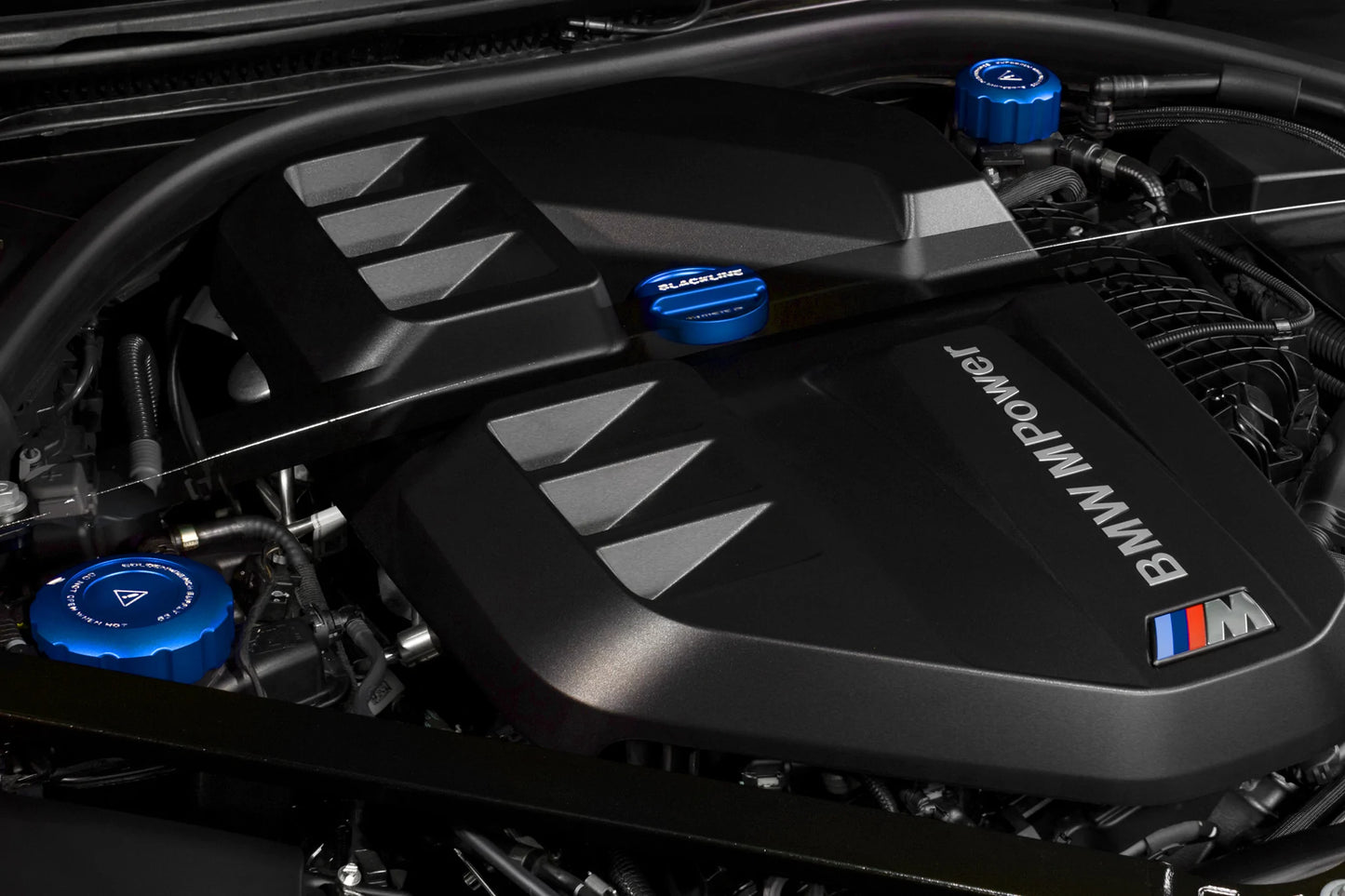 BMW 2021+ S58 Engine BLACKLINE Performance Motorsport BLUE Cap Set (Oil Cap / Coolant Caps)